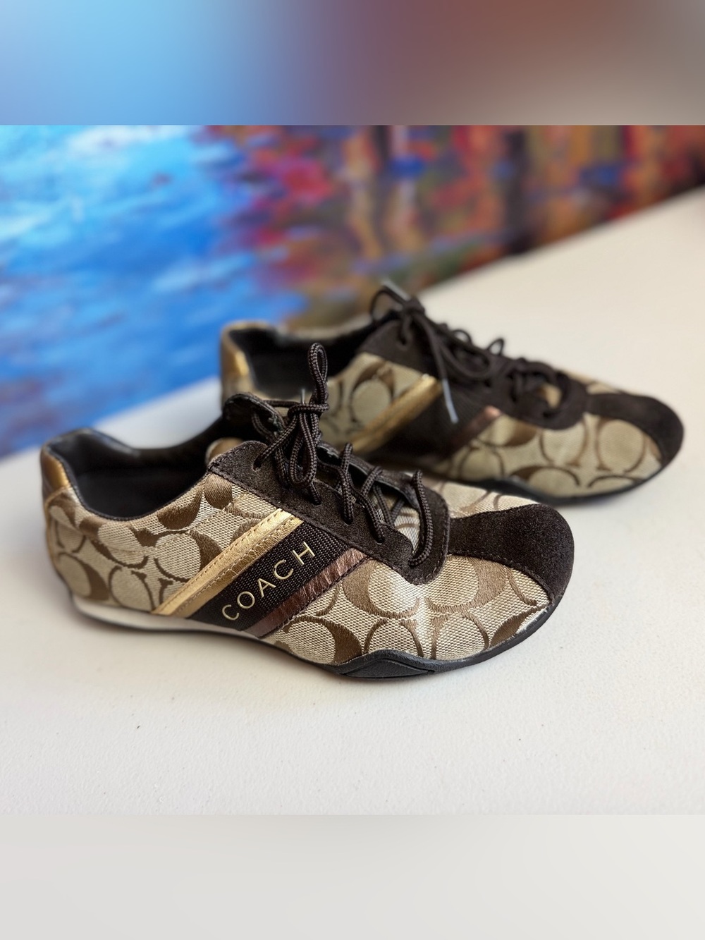 Vintage Coach Jayme Q582 Signature C Brown Gold Y2K Sneakers